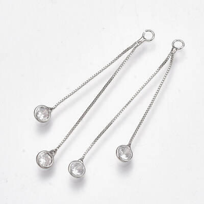 Brass Cubic Zirconia Box Chain Tassel Pendants