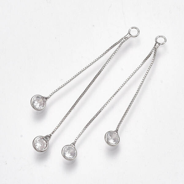 Brass Cubic Zirconia Box Chain Tassel Pendants