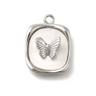 Brass Pave Natural White Shell Pendants