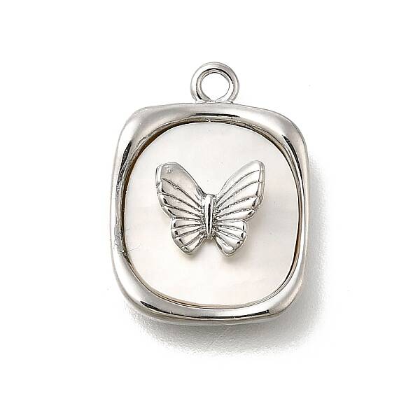 Brass Pave Natural White Shell Pendants