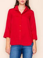 Urban Diction Women's Collared 3/4 Sleeve Button Down Shirt- Solid Color & Comfortable Fit