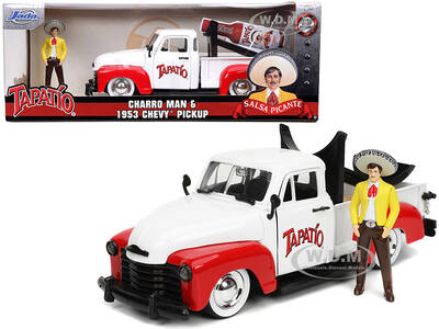 1953 Chevrolet Pickup Truck White and Red with Charro Man Diecast Figurine \
