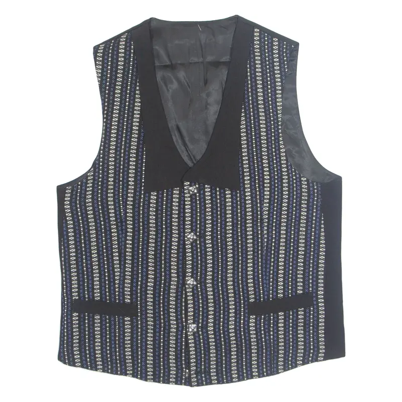 Womens Printed Waistcoat Black V-Neck Sleeveless Striped XL