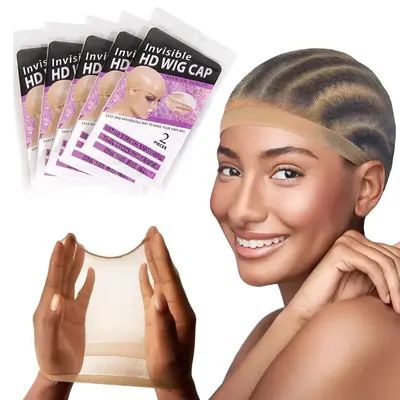 HD Wig Caps 5 Packages 10pcs - Light Brown Elastic Medium Nylon Stocking Caps for Cosplay, Breathable Wig Caps for Comfort an...