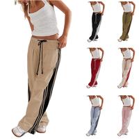 Tanming Womenswear Streetwear Stripe Straight Cut Barrel Leg Parachute Cargo Pants  Y2K Elasticated Waistband Soft Wide Leg P...