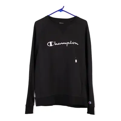 Champion Spellout Sweatshirt - Medium Black Cotton Blend
