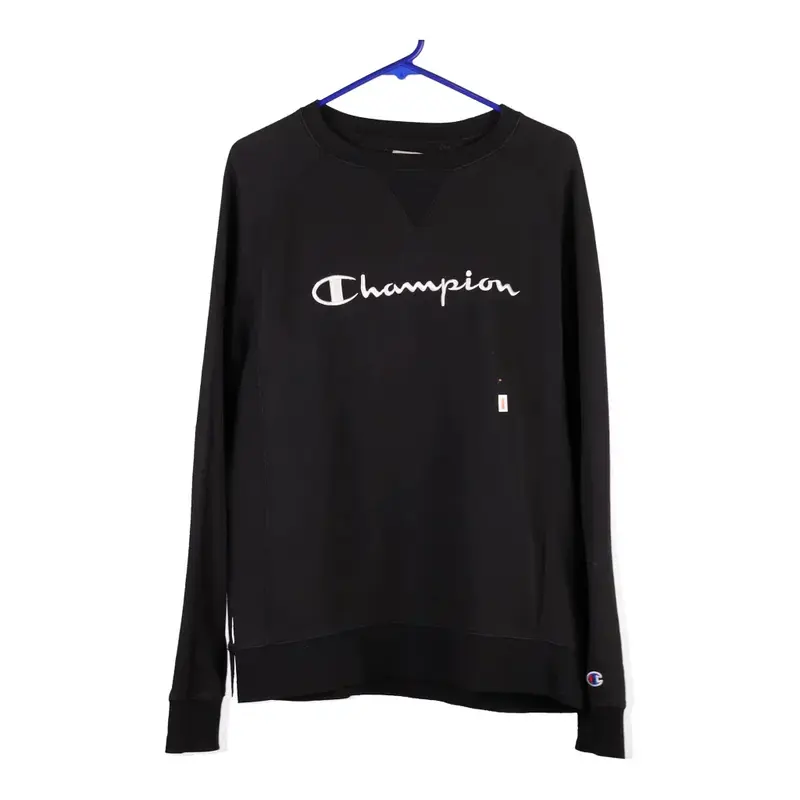 Champion Spellout Sweatshirt - Medium Black Cotton Blend