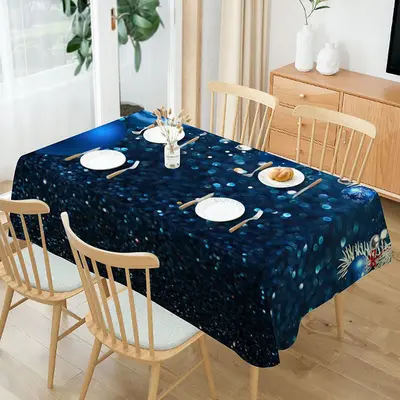 White Blue Glitter Ball Bokeh Christmas Tablecloth - Aperturee