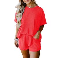 Mntaor Women's 2 Piece Sets Ribbed Textured Knit Casual Short Sleeve Top and Shorts Set