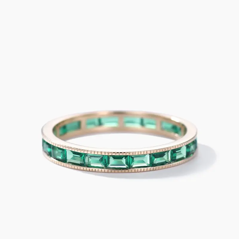 Milgrain Baguette Emerald Wedding Band Full Eternity Ring