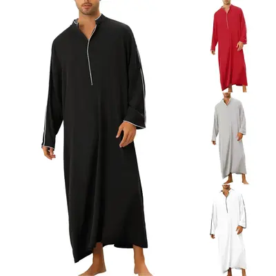 2025 Cross-border Foreign Trade AliExpress Arabic Style Simple Long Men's Shirt Muslim Robe Men Modesty Thobe Black