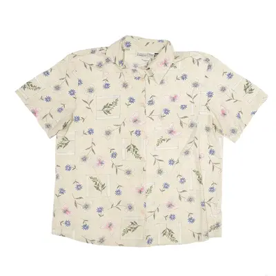 CLASSIC ELEMENTS Shirt Beige Floral Short Sleeve Womens L