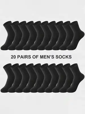 Men's Solid Crew Socks, Casual Breathable Socks for Daily Wear, Multi-pack Mid Calf Socks for Men, Menswear