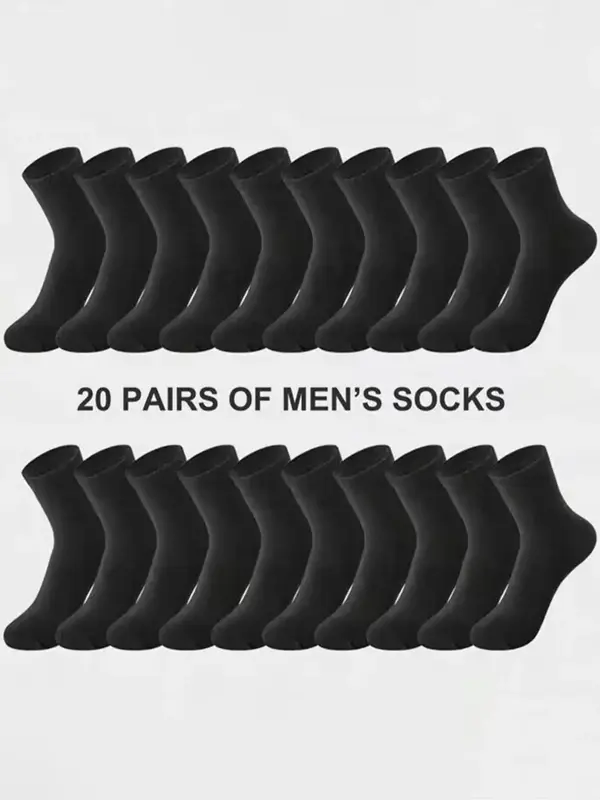 Men's Solid Crew Socks, Casual Breathable Socks for Daily Wear, Multi-pack Mid Calf Socks for Men, Menswear