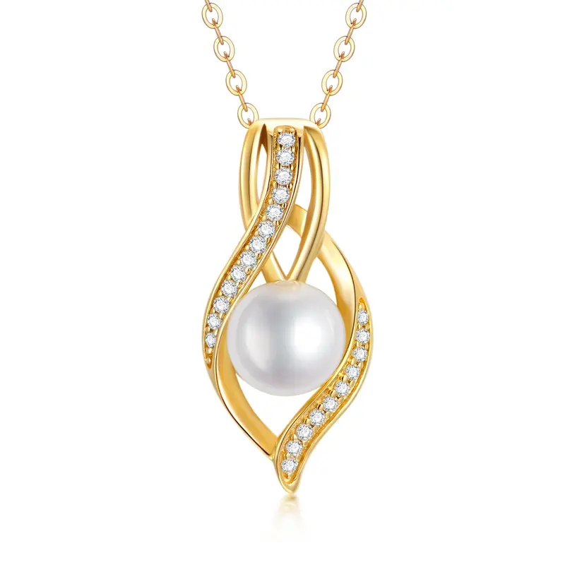 14K Gold Round Moissanite & Pearl Infinite Symbol Pendant Necklace