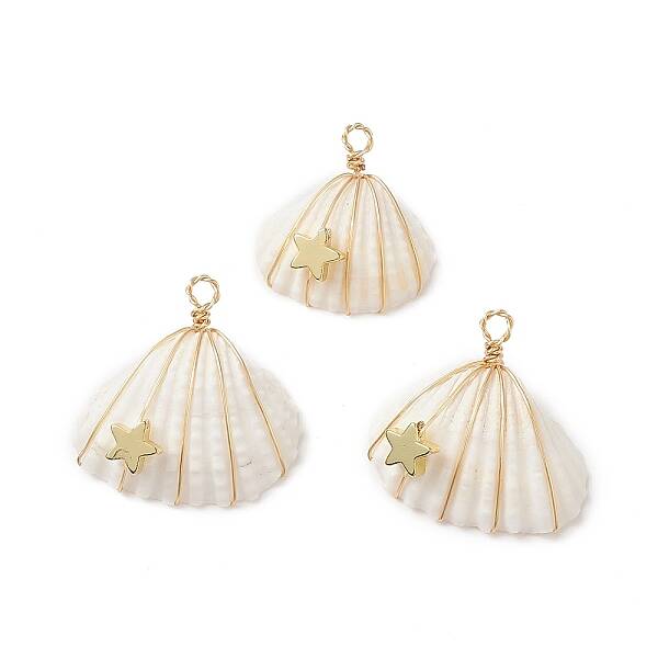 Natural Spiral Shell Copper Wire Wrapped Pendants