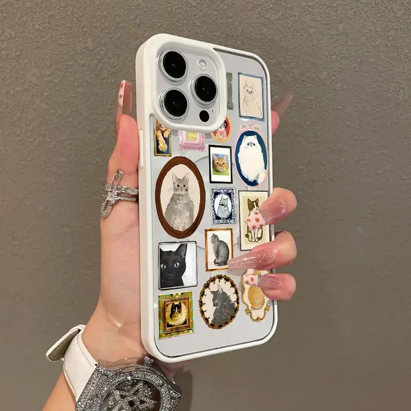 Trendy Magnetic Case for iPhone11/12/13/14/15/16/promax Chic Cat Portrait MagSafe Ready, Ultra Thin & Shockproof | Cute Pick ...