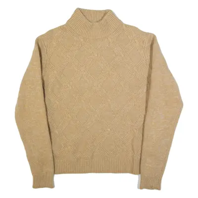 TOMMY HILFIGER Womens Jumper Beige High Neck Cable Knit Wool XL