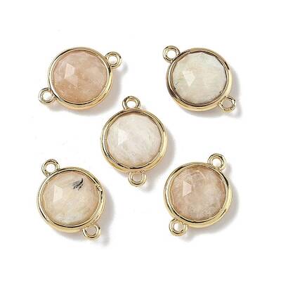 Brass Pave Natural Moonstone Faceted Flat Round Connector Charms