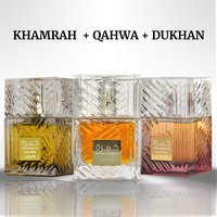Lattafa Khamrah+ khamrah qahwa + Khamrah dukhan - Fragrance Gift Bundle