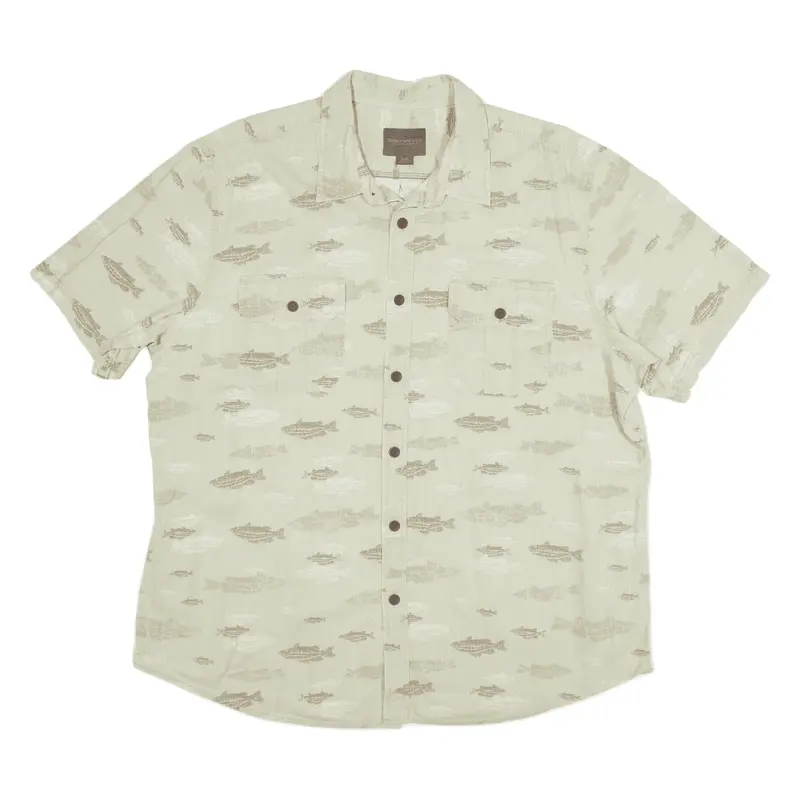 NORTHWEST TERRITORY Fish Hawaiian Shirt Green Crazy Pattern Short Sleeve Mens XL