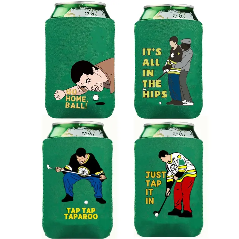 Golf Themed Can Cooler, 4 Counts/set Collapsible Reusable Golf Can Sleeve, Drinkware Accessories for Home Kitchen Party, Gift...