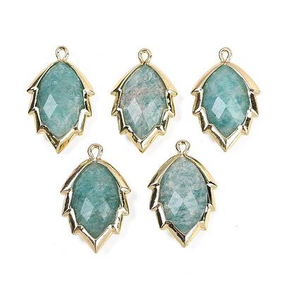 Natural Amazonite Faceted Leaf Pendants
