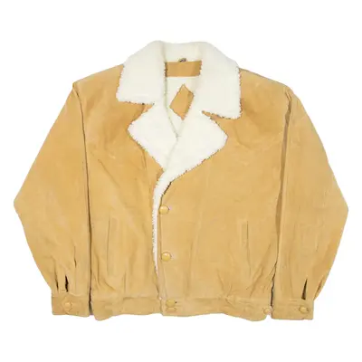 Sherpa Lined Mens Coat Beige Leather Suede L