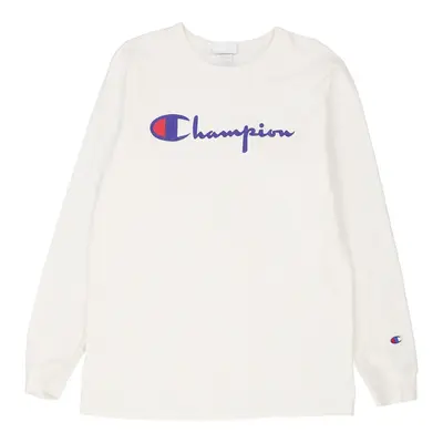 Champion Spellout Long Sleeve T-Shirt - Large White Cotton