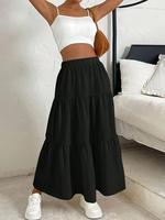 Women's Plain Ruffle Hem Flared Skirt, Casual Boho High Waist Long Skirt for Daily Wear, Summer Outfits 2024, Ladies Bottoms...