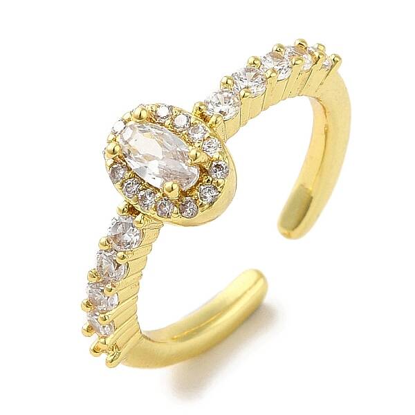 Rack Plating Brass Micro Pave Cubic Zirconia Cuff Rings