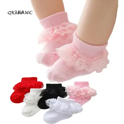 Baby Girls Boys Cotton Socks, Cute Eyelet Frilly Lace Baptism Socks Birthday Gift for Infants