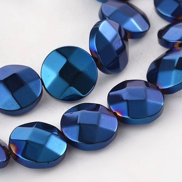 Electroplate Non-magnetic Synthetic Hematite Flat Round Bead Strands