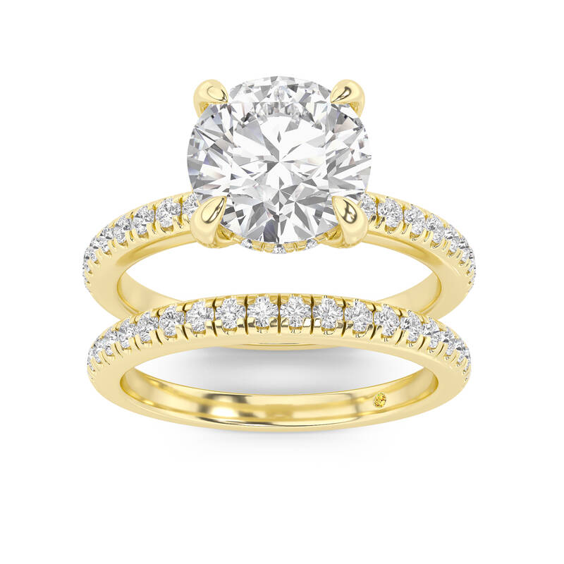 Aurelia Lab Grown Round Diamond Engagement Ring with the BonBon Half Coverage Wedding Band | 14K Yellow Gold 2 5/8 ct. tw.