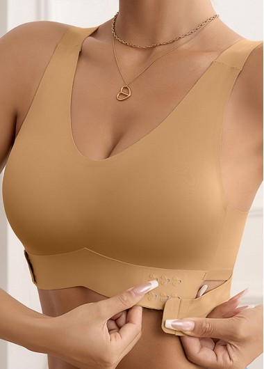 Modlily Sexy Babydoll Lingerie Chemises Dark Camel Seamless V Neck Bra - L