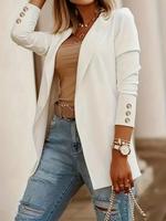 Women's Solid Button Lapel Neck Open Front Blazer, Casual Long Sleeve Outerwear for Spring & Fall, Ladies Clothes for Work Of...
