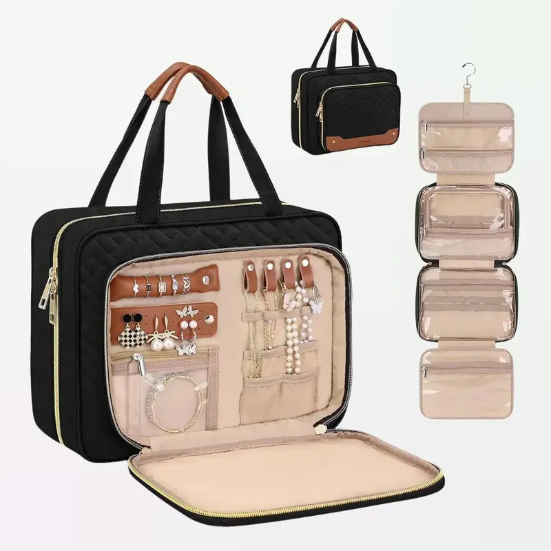 Wedama Toiletry Bag with Hanging Hook Jewelry Organizer Makeup Cosmetic storage for Travel weekender Gift idea for women wife