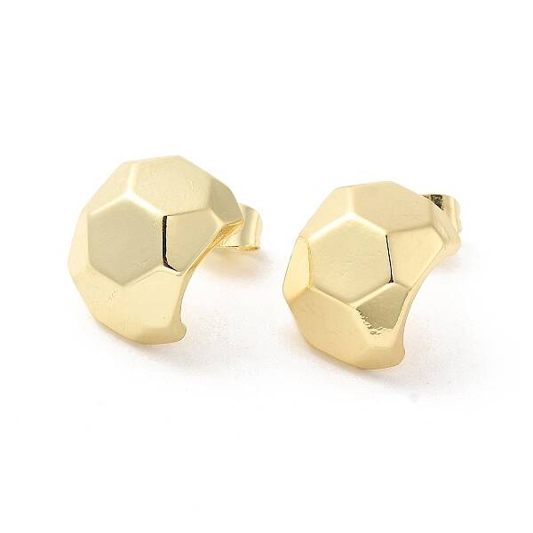 Hexagon Brass Stud Earrings