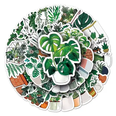 50pcs/Set Cartoon Potted Plants Pattern Sticker, Waterproof Self Adhesive Decor Paper, Decor Sticker for Gift Greeting Card W...