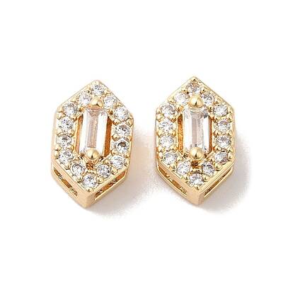 Brass Micro Pave Clear Cubic Zirconia Beads