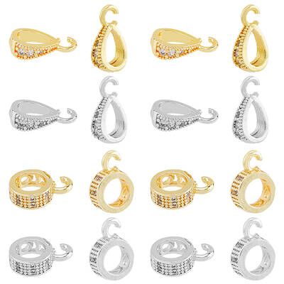 20Pcs 4 Style Brass Micro Pave Clear Cubic Zirconia Pendant Bails