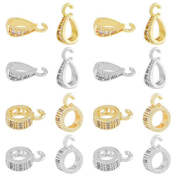 20Pcs 4 Style Brass Micro Pave Clear Cubic Zirconia Pendant Bails