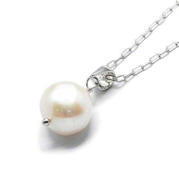 Natural Pearl Pendant Necklace with 925 Sterling Silver Paperclip Chains