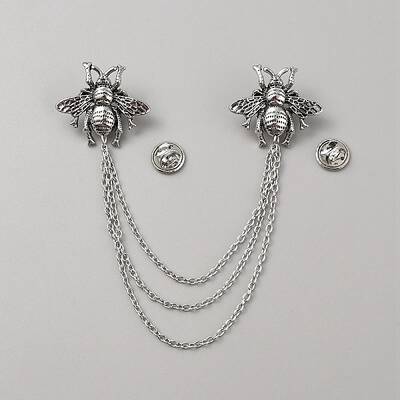 Double Bee Hanging Chain Brooch