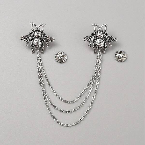 Double Bee Hanging Chain Brooch