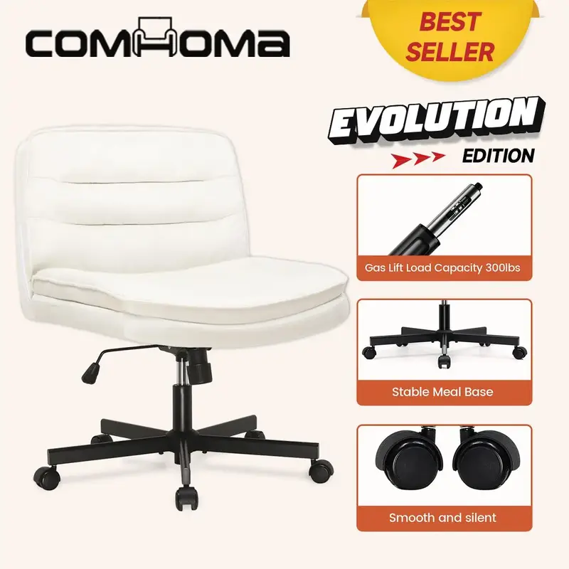 COMHOMA Criss Cross Chair Plus Size With Wheels, Office Chair Sit Cross-legged Armless Swivel Home Modern Home Office Desk Ch...