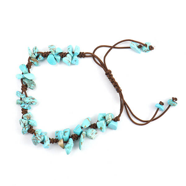 Synthetic Turquoise Chips Braided Bead Bracelet
