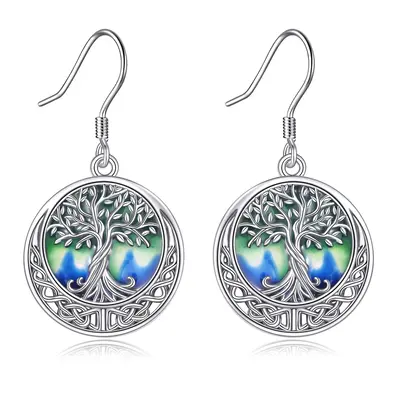 Celtic Enamel Tree Of Life Drop Earrings In 925 Sterling Silver