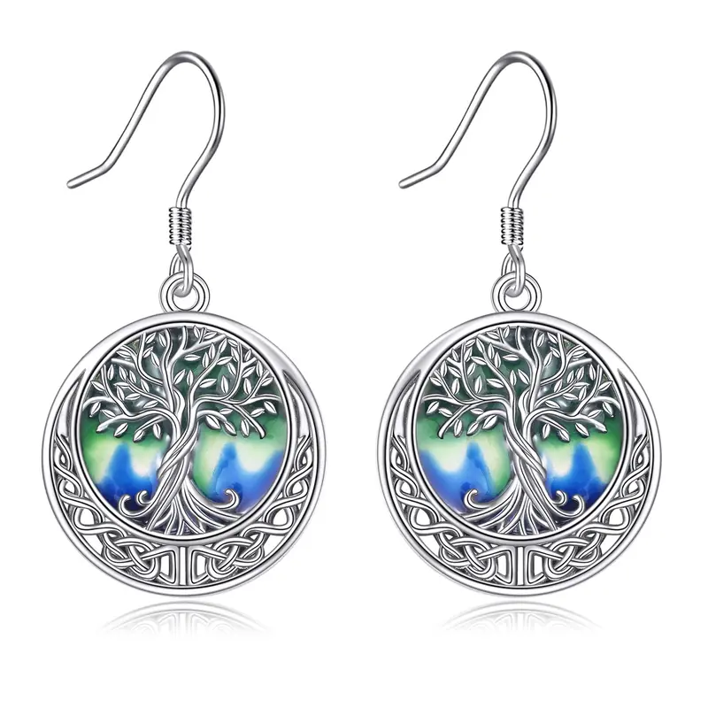 Celtic Enamel Tree Of Life Drop Earrings In 925 Sterling Silver