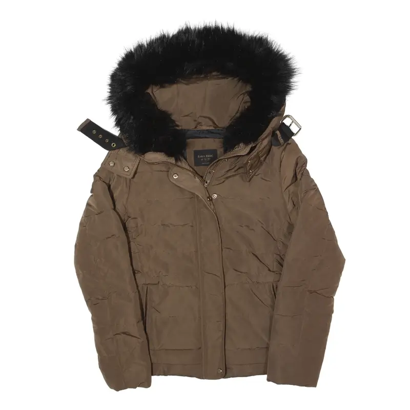 ZARA BASIC Down Insulated Parka Style Puffer Jacket Brown Womens S
